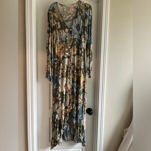Promesa Olive Floral Maxi Dress with Yellow and Blue Highlights
